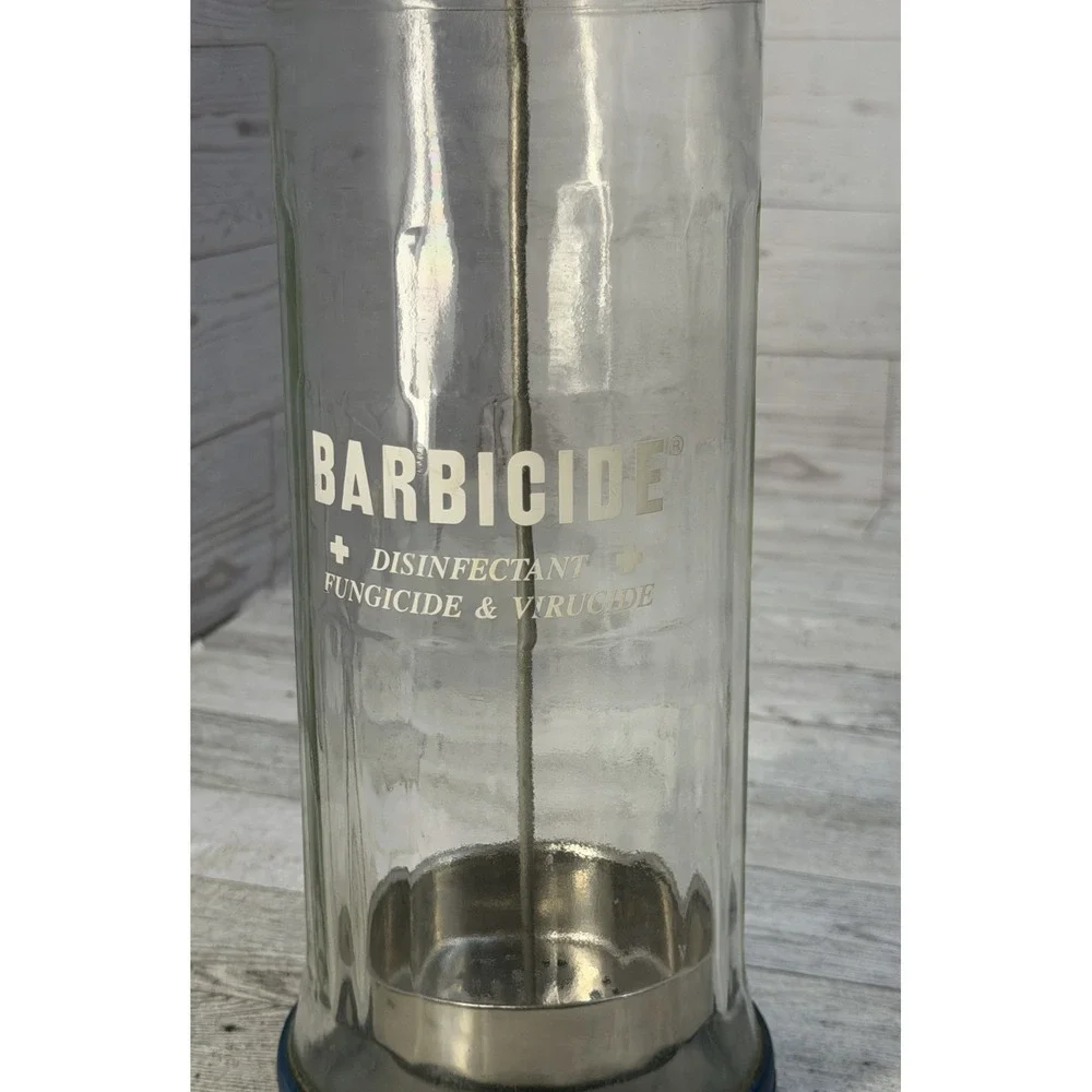 Vintage Barbicide Jar Glass Barber's Shop Decor Comb Storage‎ Disinfectant King